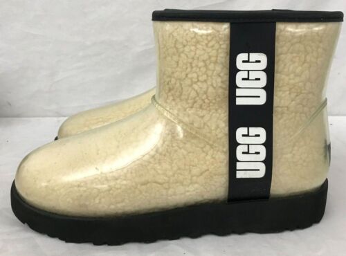 UGG CLASSIC MINI CLEAR NATURAL/BLACK WOMENS WATERPROOF Rain BOOTS SIZE 9 - Picture 3 of 6