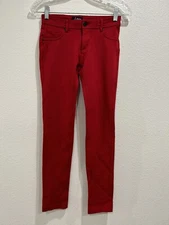 Labijou Womens Ultra Stretch Skinny Pants Red Low Rise 5 Pocket Zipper Small