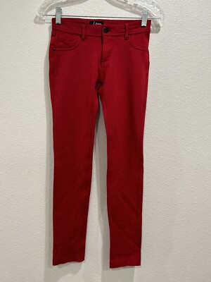 Labijou Womens Ultra Stretch Skinny Pants Red Low Rise Pocket Zipper  Small