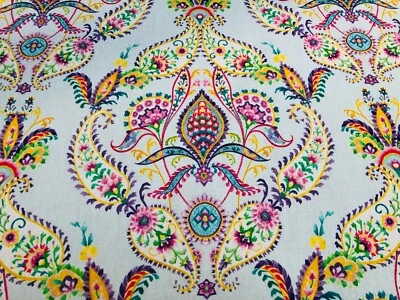 LUSHFABRIC Prussian Paisley Fabric Blue Pastel Pink Floral Easter Material 140cm Wide