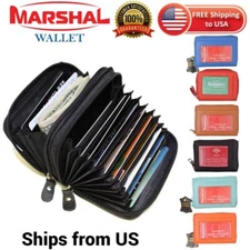 Women's Leather Credit Card Holder Accordion Style Zip Around Wallet