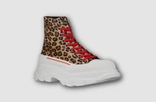 $790 Alexander McQueen Women's Brown Leopard Combat Boot Shoes Sz EU 37.5/US 7.5