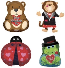 Valentine's Day Bear Frog Butterfly Monkey Hearts Love Large Foil Mylar Balloons