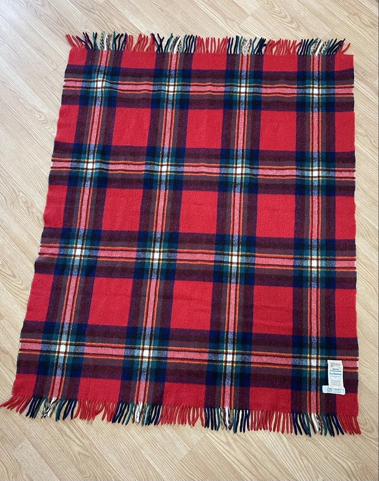 Vintage Gitana La Aurora Jose Martinez Reina 100% Wool Red Plaid Blanket 47 X 60 - Image 4 of 4