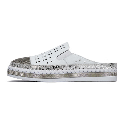 Bernie Mev Women's TW Shine Leather Mule Shoes with Memory Foam Insole (White)