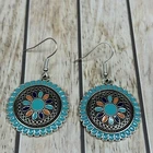 Earrings Turquoise Enamel Charm Tibetan Silver Dangle Hook Boho Jewellery Gift