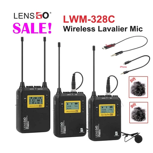 LENSGO LWM-328C Wireless Lavalier Microphone System 2*Transmitter Camera Phone 