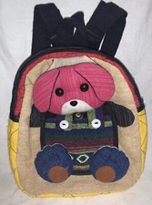 Small Kids Backpack Zip Around -Pink Dog W/ Overalls  Pocket 13 X 8 Inch