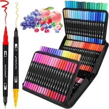 Dual Brush Marker Pens 120 Colors Art Markers Set Fine and Brush Tip Kids Gift