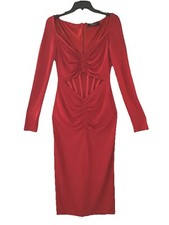 Versace Red Midi Long Sleeve Dress Red Size 44 Viscose Reg $2,494