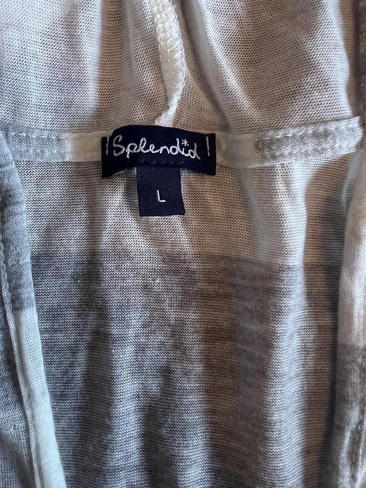 Splendid Anthropologie Gris Blanco Rayas Ligero Verano Sudadera con Capucha Grande Foto 3 de 4