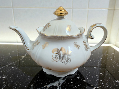 Royal Bayreuth Bavaria Teekanne | Weiß mit Gold Floral | Mittel | Porzellan