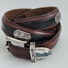 Men's Vintage Onyx by Brighton Golf Ornament Leather Belt Two-Tone Sz 38