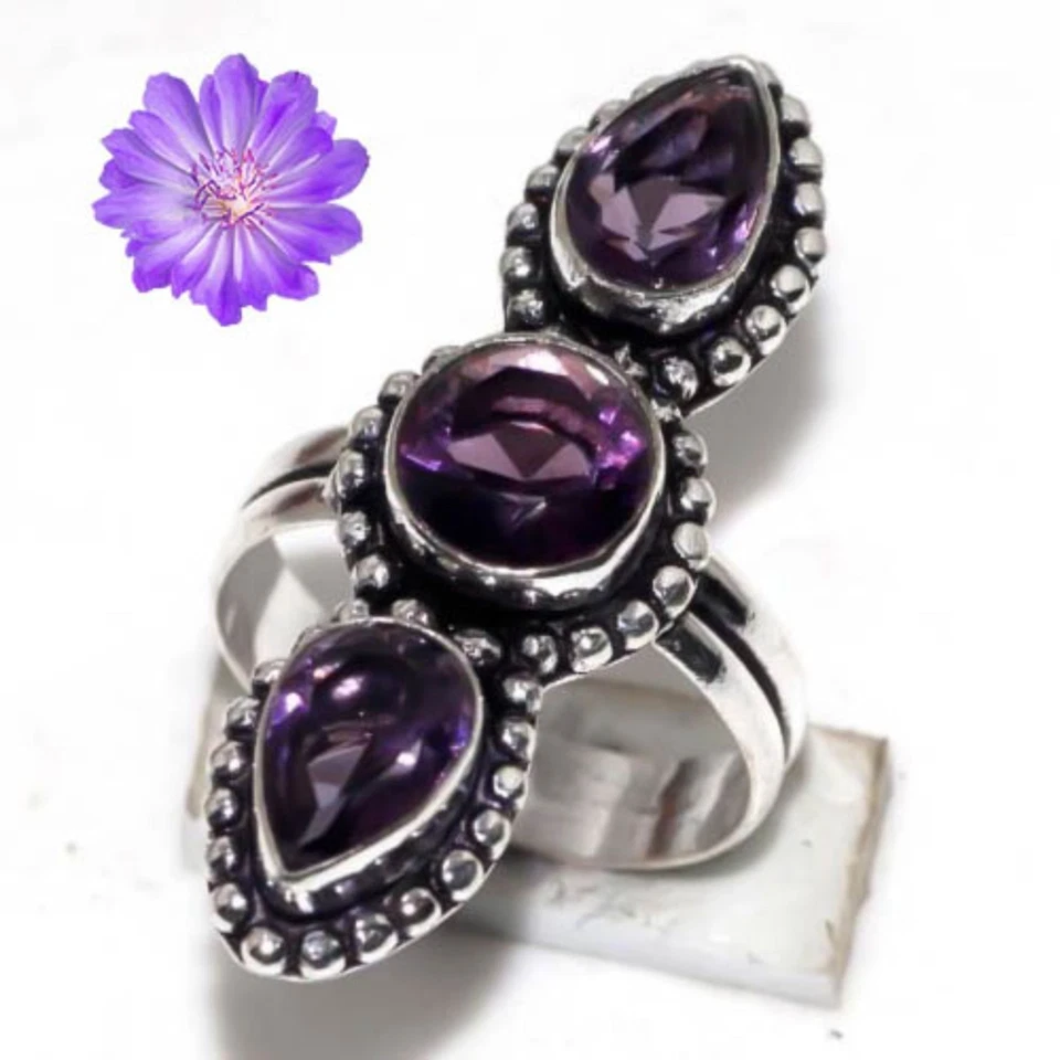 African Amethyst Gemstone Handmade 925 Sterling Silver Jewelry Ring All Size - Image 4 of 4