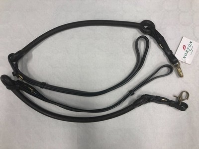 Reins Riding Norton Leather Buffalo Black With Retainers Karabiners