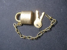 U.S. Eagle Pad Lock Military Issued Solid Brass  with Two Keys and Chain Vtg
