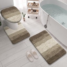 Bathroom Mats Sets 3 PCS Soft Bath Rug Toilet Lid Cover U-Shaped Contour Rug