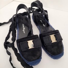 Salvatore Ferragamo Women's Espadrille Sandal Ribbon Ankle Laces Shoes Size 7 M