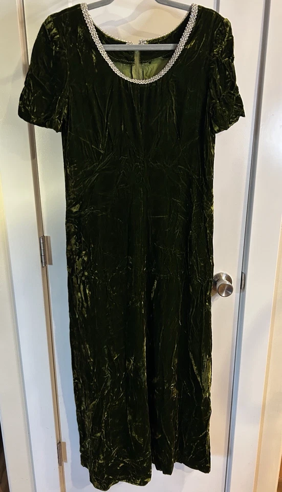 Vestido Vintage Terciopelo Verde Con Cuello Acento Hecho a Mano Mosscore Whimsygoth Talla M Foto 4 de 4
