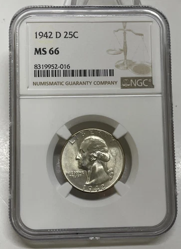 1942-D  Washington Silver Quarter 25c NGC MS66