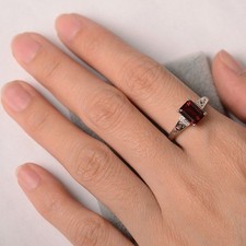 Garnet Red Engagement Ring Natural Gemstone 925 Sterling Silver Women Ring