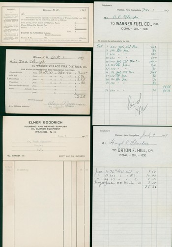 1903 Warner NH Receipt Lot Tax Water Fuel Coal Oil Ice Plumbing Local Business