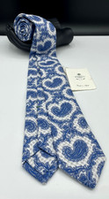 LUIGI BORRELLI Napoli Men's 100 Silk Tie  White  Paisley  Made in Italy 