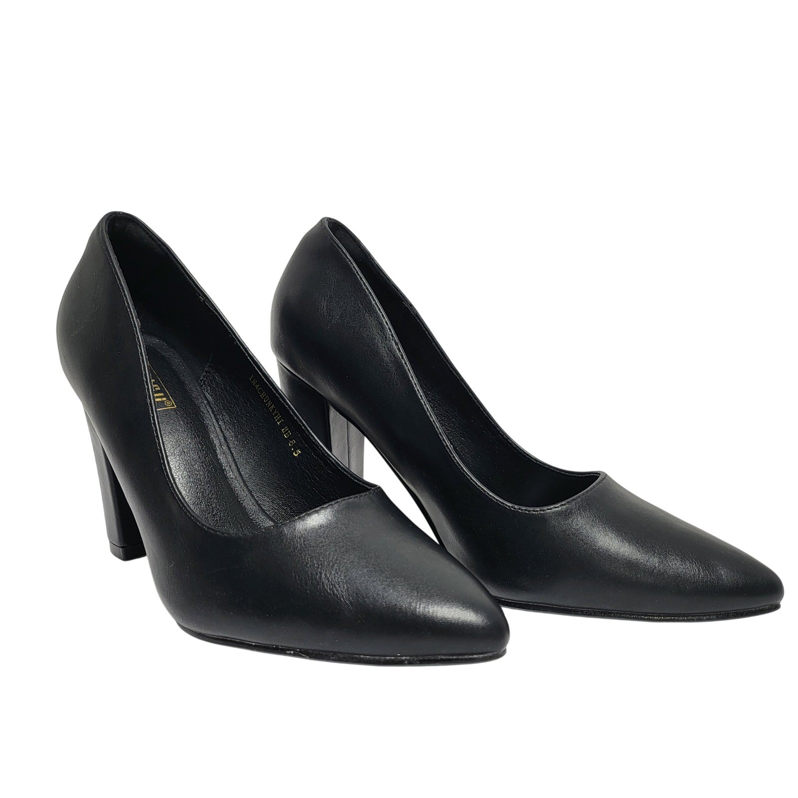 IDIFU Black Pointed Toe Block Heel Pumps Women Size 8.5