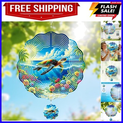 Sea Turtle Wind Spinner Outdoor - 12 Inch Turtle Kinetic Metal 3D Hanging Dec...