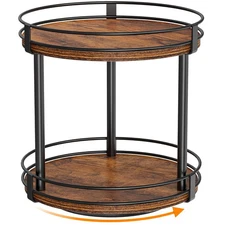 Rotating Spice Rack, 2 Tier Lazy Susan Organizer, Wood Kitchen Countertop Org...