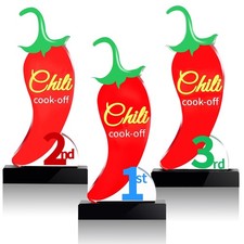 3 Pcs Chili Cook Off Trophies, 1st 2nd 3rd Place, Acrylic Chili Pepper Awards
