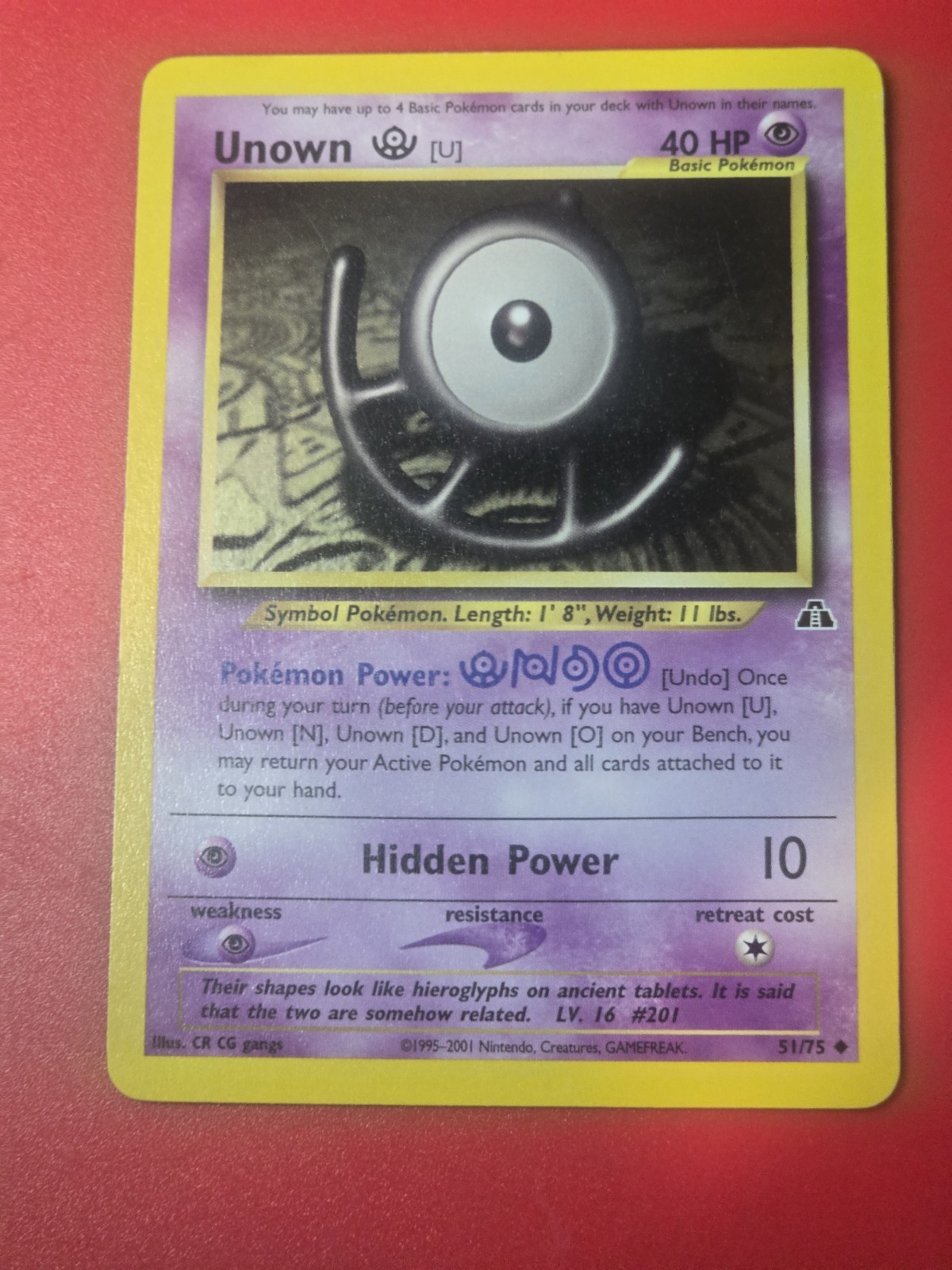 Unown U 51/75 Neo Discovery Unlimited 2001 Pokemon Card Uncommon Lp