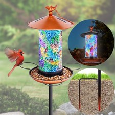 Mosaic Solar Wild Bird Feeder with Pole Kit, Waterproof Lantern Design with A...