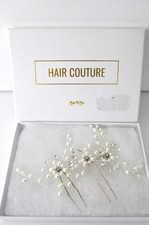 Bridal Crystal Hair Comb 3 Set with Pearl Accents Miss to Mrs in Box