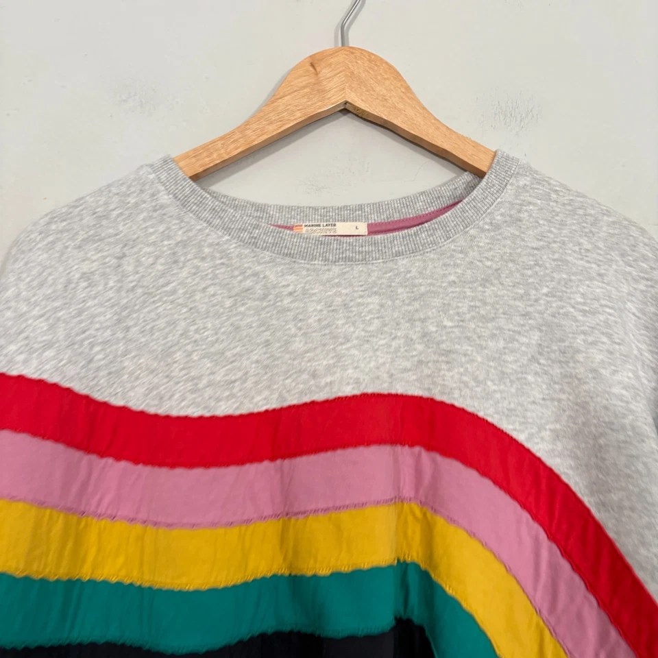 Sudadera Marine Layer Archive Rainbow Wave para mujer talla grande pulóver dobladillo crudo Foto 3 de 4