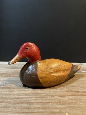 Vintage Drake Redhead Diving Duck Decoy Wood Glass Eyes 6.25  Long & 3  Tall