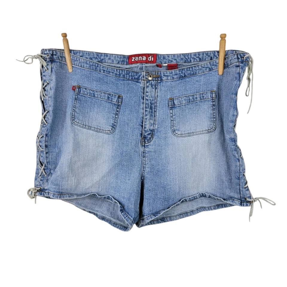 Pantalones Cortos Jean Y2K Vintage Años 90 Con Cordones Laterales Talla Grande 24W 24 44" Alt Denim Grunge Foto 2 de 4