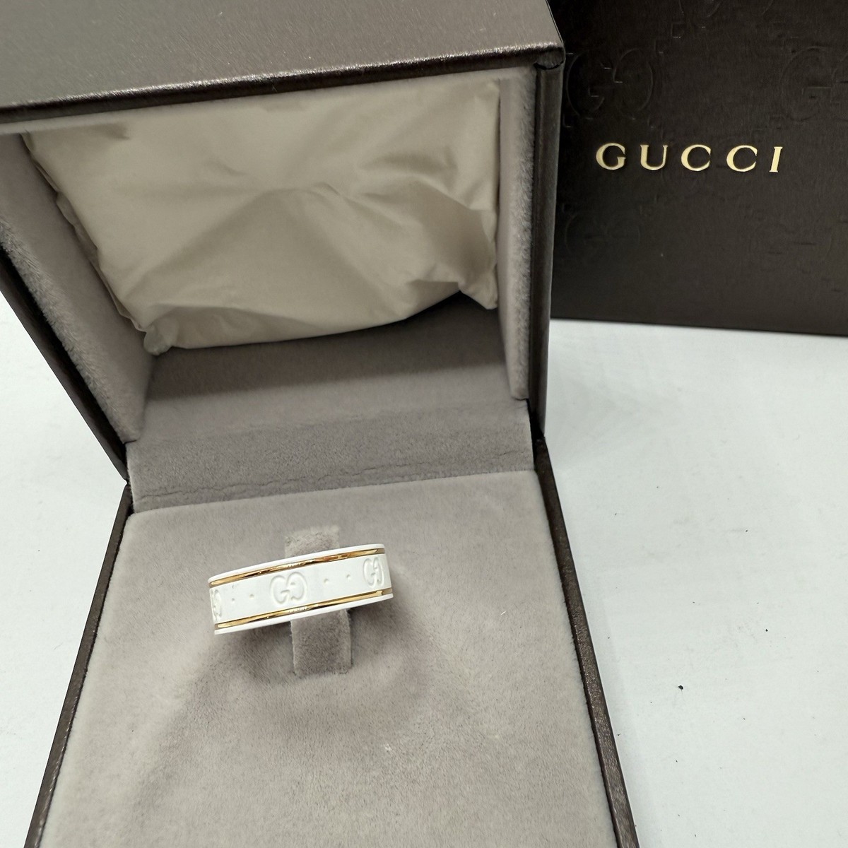 Gucci Icon Ring 18K Gold White Sz US 6.75 | eBay