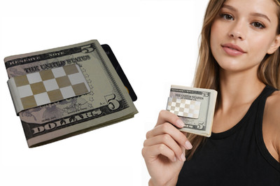 Schach Geldklammer Silber Matt & Chrom Kariert Edelstahl Geld Geldbörse Halter