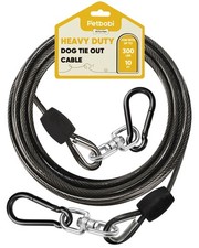 10FT Dog Tie-Out Cable, Black, Heavy Duty, 300Lbs, Rust Proof, 360 Swivel, Yard