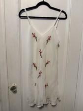 Victoria  s Secret Vintage White Gold Label Slip Dress W/Floral Embroidery Size M