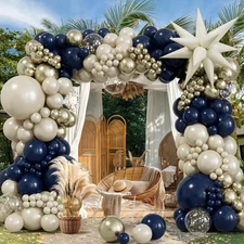 Navy Blue White Gold Balloon Graland Arch Kit, Double Stuffed Pearl White Roy...