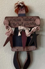 Among Friends Is The Best Place Wooden Doll Wall Hanger Farmhouse Rustic Country