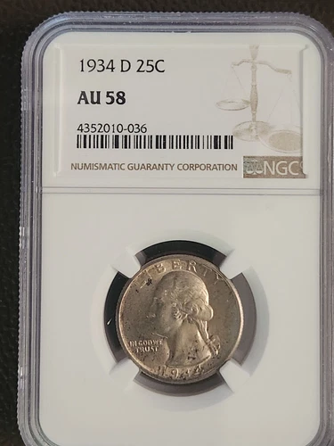 1934-D Silver Washington Quarter NGC AU58