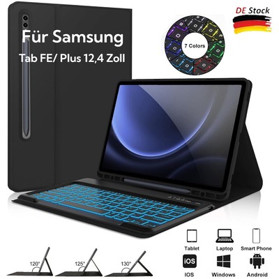 Für Samsung Galaxy Tab S9 Plus/S9 FE+ 12,4 Zoll Beleuchtete Tastatur Schutzhülle