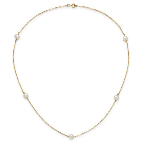 14K Solid Yellow Gold 4mm White Round Freshwater Cultured Pearl 5 Station 15.... - Picture 6 of 13