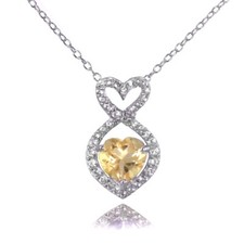Sterling Silver Citrine and White Topaz Infinity Heart Necklace