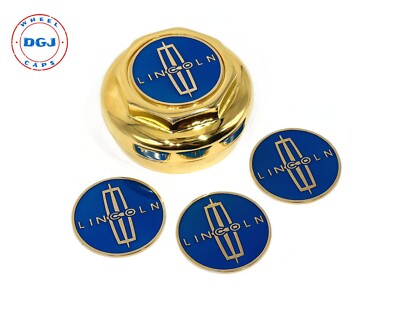 Lincoln Candy Blue on Gold Lowrider Wire Wheel Metal Chips Emblems