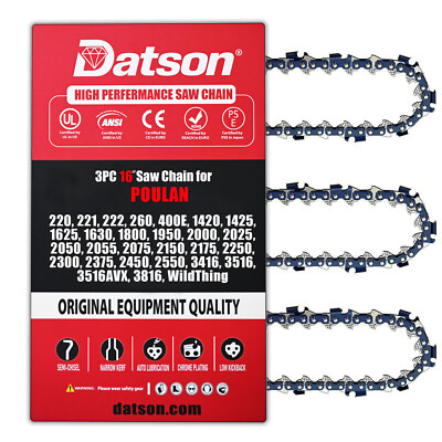 3PACK 16'' Chainsaw Chain For POULAN 220, 221, 222, 260, 400E, 1420, 1425, 1625