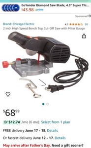 Chicago Electric 2 inch High Speed Bench Top Cut-Off Saw with Miter Gauge